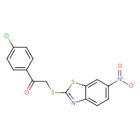 Chemical structure of 1-(4-chlorophenyl)-2-[(6-nitro-1,3-benzothiazol-2-yl)sulfanyl]ethan-1-one - CSSB00047418351