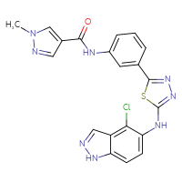 Chemical structure of N-(3-{5-[(4-chloro-1H-indazol-5-yl)amino]-1,3,4-thiadiazol-2-yl}phenyl)-1-methyl-1H-pyrazole-4-carboxamide - CSSB03619047556