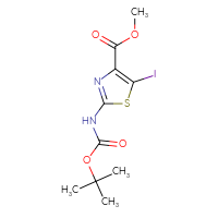 Chemical structure of methyl 2-{[(tert-butoxy)carbonyl]amino}-5-iodo-1,3-thiazole-4-carboxylate - CSSB02125604969