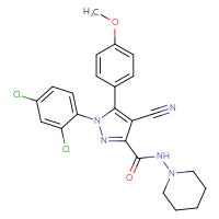 Chemical structure of 4-cyano-1-(2,4-dichlorophenyl)-5-(4-methoxyphenyl)-N-(piperidin-1-yl)-1H-pyrazole-3-carboxamide - CSSB14901605880