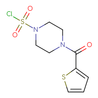 Chemical structure of 4-(thiophene-2-carbonyl)piperazine-1-sulfonyl chloride - CSSB06376078379