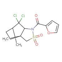 Chemical structure of 6,6-dichloro-4-(furan-2-carbonyl)-10,10-dimethyl-3λ⁶-thia-4-azatricyclo[5.2.1.0¹,⁵]decane-3,3-dione - CSSB21415981750