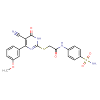 Chemical structure of 2-{[5-cyano-4-(3-methoxyphenyl)-6-oxo-1,6-dihydropyrimidin-2-yl]sulfanyl}-N-(4-sulfamoylphenyl)acetamide - CSSB00132384076