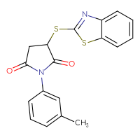 Chemical structure of 3-(1,3-benzothiazol-2-ylsulfanyl)-1-(3-methylphenyl)pyrrolidine-2,5-dione - CSSB00132506834
