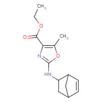 Chemical structure of ethyl 2-({bicyclo[2.2.1]hept-5-en-2-yl}amino)-5-methyl-1,3-oxazole-4-carboxylate - CSSB01832489841
