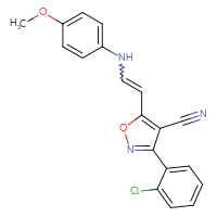 Chemical structure of 3-(2-chlorophenyl)-5-{2-[(4-methoxyphenyl)amino]ethenyl}-1,2-oxazole-4-carbonitrile - CSSB02125603025