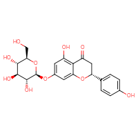 Chemical structure of (2R)-5-hydroxy-2-(4-hydroxyphenyl)-7-{[(2S,3R,4S,5S,6R)-3,4,5-trihydroxy-6-(hydroxymethyl)oxan-2-yl]oxy}-3,4-dihydro-2H-1-benzopyran-4-one - CSSB00020627828