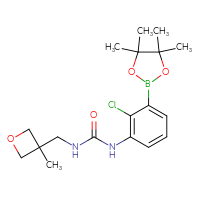 Chemical structure of 1-[2-chloro-3-(4,4,5,5-tetramethyl-1,3,2-dioxaborolan-2-yl)phenyl]-3-[(3-methyloxetan-3-yl)methyl]urea - CSSB21245997678