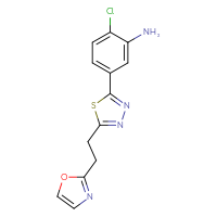Chemical structure of 2-chloro-5-{5-[2-(1,3-oxazol-2-yl)ethyl]-1,3,4-thiadiazol-2-yl}aniline - CSSB20621662935