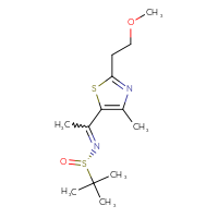 Chemical structure of (S)-N-{1-[2-(2-methoxyethyl)-4-methyl-1,3-thiazol-5-yl]ethylidene}-2-methylpropane-2-sulfinamide - CSSB21332840454