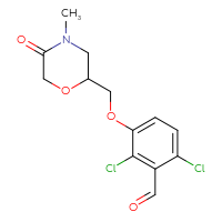 Chemical structure of 2,6-dichloro-3-[(4-methyl-5-oxomorpholin-2-yl)methoxy]benzaldehyde - CSSB14874281333