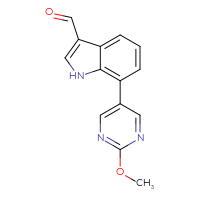Chemical structure of 7-(2-methoxypyrimidin-5-yl)-1H-indole-3-carbaldehyde - CSSB06583350799