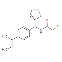 Chemical structure of N-{[4-(butan-2-yl)phenyl](thiophen-2-yl)methyl}-2-chloroacetamide - CSSB02071401416