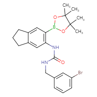 Chemical structure of 1-[(3-bromophenyl)methyl]-3-[6-(4,4,5,5-tetramethyl-1,3,2-dioxaborolan-2-yl)-2,3-dihydro-1H-inden-5-yl]urea - CSSB21332131172