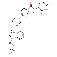 Chemical structure of tert-butyl 3-({4-[2-(2,6-dioxopiperidin-3-yl)-1-oxo-2,3-dihydro-1H-isoindol-5-yl]piperazin-1-yl}methyl)-1H-indole-1-carboxylate - CSSB21531615693