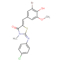 Chemical structure of (2E,5Z)-5-[(3-bromo-4-hydroxy-5-methoxyphenyl)methylidene]-2-[(4-chlorophenyl)imino]-3-methyl-1,3-thiazolidin-4-one - CSSB00160310140