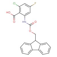 Chemical structure of 2-chloro-6-({[(9H-fluoren-9-yl)methoxy]carbonyl}amino)-4-fluorobenzoic acid - CSSB00103149455