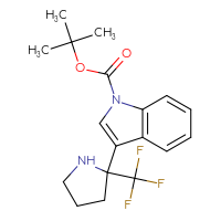Chemical structure of tert-butyl 3-[2-(trifluoromethyl)pyrrolidin-2-yl]-1H-indole-1-carboxylate - CSSB21332152672