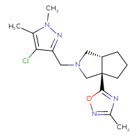 Chemical structure of 5-[(3aR,6aR)-2-[(4-chloro-1,5-dimethyl-1H-pyrazol-3-yl)methyl]-octahydrocyclopenta[c]pyrrol-3a-yl]-3-methyl-1,2,4-oxadiazole - CSSS00138519788