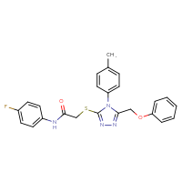 Chemical structure of N-(4-fluorophenyl)-2-{[4-(4-methylphenyl)-5-(phenoxymethyl)-4H-1,2,4-triazol-3-yl]sulfanyl}acetamide - CSSB00121698581