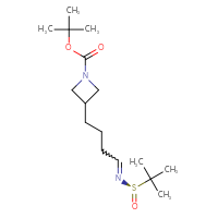 Chemical structure of tert-butyl 3-(4-{[(R)-2-methylpropane-2-sulfinyl]imino}butyl)azetidine-1-carboxylate - CSSB21331810946