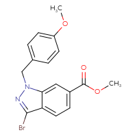 Chemical structure of methyl 3-bromo-1-[(4-methoxyphenyl)methyl]-1H-indazole-6-carboxylate - CSSB20621672968