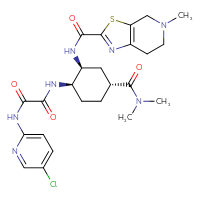 Chemical structure of N'-(5-chloropyridin-2-yl)-N-[(1R,2S,4R)-4-(dimethylcarbamoyl)-2-{5-methyl-4H,5H,6H,7H-[1,3]thiazolo[5,4-c]pyridine-2-amido}cyclohexyl]ethanediamide - CSSB00016994096