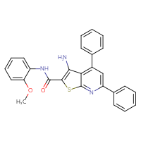 Chemical structure of 3-amino-N-(2-methoxyphenyl)-4,6-diphenylthieno[2,3-b]pyridine-2-carboxamide - CSSB00103159899