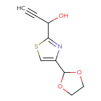 Chemical structure of 1-[4-(1,3-dioxolan-2-yl)-1,3-thiazol-2-yl]prop-2-yn-1-ol - CSSB21246428259