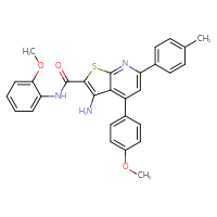 Chemical structure of 3-amino-N-(2-methoxyphenyl)-4-(4-methoxyphenyl)-6-(4-methylphenyl)thieno[2,3-b]pyridine-2-carboxamide - CSSB00103160090