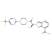 Chemical structure of 2-[(2S)-1-oxo-1-{4-[5-(trifluoromethyl)pyrimidin-2-yl]piperazin-1-yl}propan-2-yl]-2H-indazole-7-carboxamide - CSSB14929382349