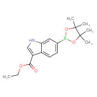 Chemical structure of ethyl 6-(4,4,5,5-tetramethyl-1,3,2-dioxaborolan-2-yl)-1H-indole-3-carboxylate - CSSB06283477727