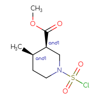 Chemical structure of rac-methyl (3R,4R)-1-(chlorosulfonyl)-4-methylpiperidine-3-carboxylate - CSSB21291564378