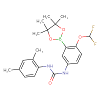 Chemical structure of 1-[4-(difluoromethoxy)-3-(4,4,5,5-tetramethyl-1,3,2-dioxaborolan-2-yl)phenyl]-3-(2,4-dimethylphenyl)urea - CSSB21332091260