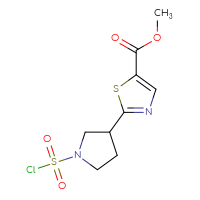 Chemical structure of methyl 2-[1-(chlorosulfonyl)pyrrolidin-3-yl]-1,3-thiazole-5-carboxylate - CSSB21224764940