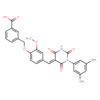 Chemical structure of 3-[(4-{[(5E)-1-(3,5-dimethylphenyl)-2,4,6-trioxo-1,3-diazinan-5-ylidene]methyl}-2-methoxyphenoxy)methyl]benzoic acid - CSSB00132351806