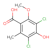 Chemical structure of 3,5-dichloro-4-hydroxy-2-methoxy-6-methylbenzoic acid - CSSB00021126031