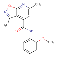 Chemical structure of N-(2-methoxyphenyl)-3,6-dimethyl-[1,2]oxazolo[5,4-b]pyridine-4-carboxamide - CSSB00027770998