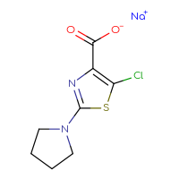Chemical structure of sodium 5-chloro-2-(pyrrolidin-1-yl)-1,3-thiazole-4-carboxylate - CSSB00159312563