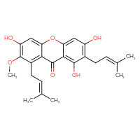 Chemical structure of 1,3,6-trihydroxy-7-methoxy-2,8-bis(3-methylbut-2-en-1-yl)-9H-xanthen-9-one - CSSB00016990222