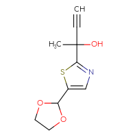 Chemical structure of 2-[5-(1,3-dioxolan-2-yl)-1,3-thiazol-2-yl]but-3-yn-2-ol - CSSB21246271274