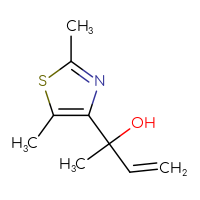 Chemical structure of 2-(2,5-dimethyl-1,3-thiazol-4-yl)but-3-en-2-ol - CSSB21246270134