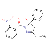 Chemical structure of 3-ethyl-1-(2-nitrobenzoyl)-5-phenyl-4,5-dihydro-1H-pyrazol-5-ol - CSSB00121702894