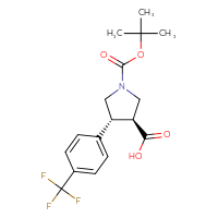 Chemical structure of (3S,4R)-1-[(tert-butoxy)carbonyl]-4-[4-(trifluoromethyl)phenyl]pyrrolidine-3-carboxylic acid - CSSB00020628851