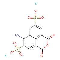 Chemical structure of dipotassium 8-amino-2,4-dioxo-3-oxatricyclo[7.3.1.0⁵,¹³]trideca-1(13),5,7,9,11-pentaene-7,11-disulfonate - CSSB00025770854