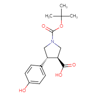 Chemical structure of (3S,4R)-1-[(tert-butoxy)carbonyl]-4-(4-hydroxyphenyl)pyrrolidine-3-carboxylic acid - CSSB00102562575
