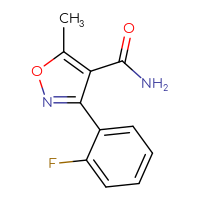 Chemical structure of 3-(2-fluorophenyl)-5-methyl-1,2-oxazole-4-carboxamide - CSSB00042136279