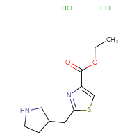 Chemical structure of ethyl 2-[(pyrrolidin-3-yl)methyl]-1,3-thiazole-4-carboxylate dihydrochloride - CSSB00132302090