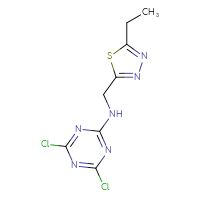 Chemical structure of 4,6-dichloro-N-[(5-ethyl-1,3,4-thiadiazol-2-yl)methyl]-1,3,5-triazin-2-amine - CSSB00019627833
