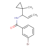 Chemical structure of 3-bromo-N-[1-(1-methylcyclopropyl)prop-2-en-1-yl]benzamide - CSSB14976300662